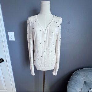 Ann Taylor Wool Rayon Blend V-Neck Sweater Ivory With Rhinestones Women’s Medium